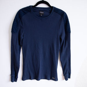 Guess Blue Textural Waffle Long Sleeve Shirt Size Medium